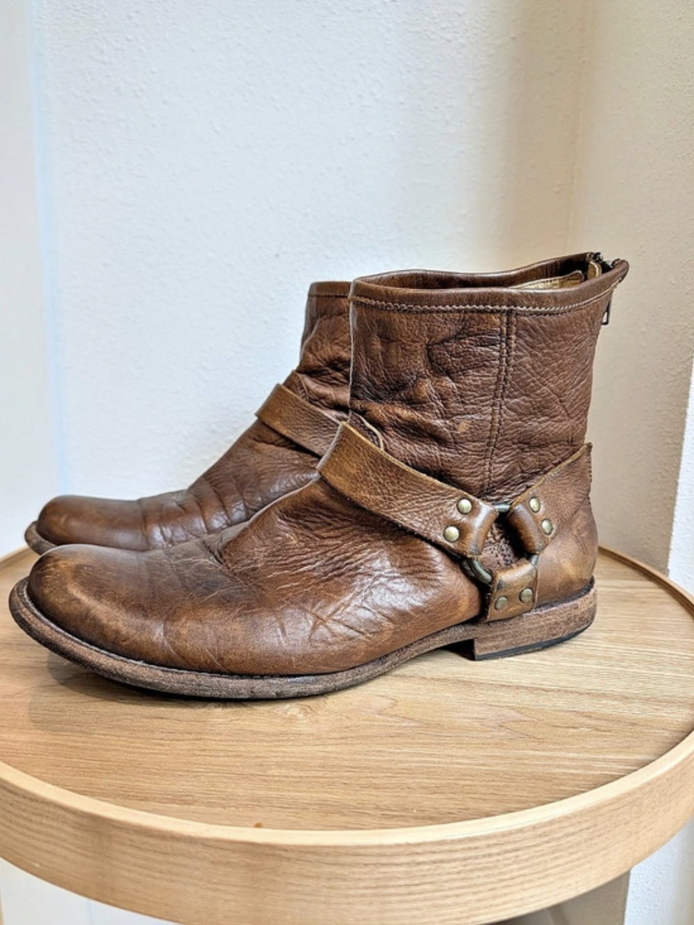 Frye Veronica Brown Leather Harness Ankle Boots US 9.5